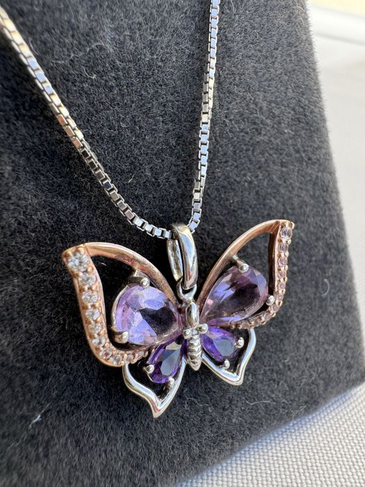 Pandantiv argint si aur Safire si ametiste. Lant argint.