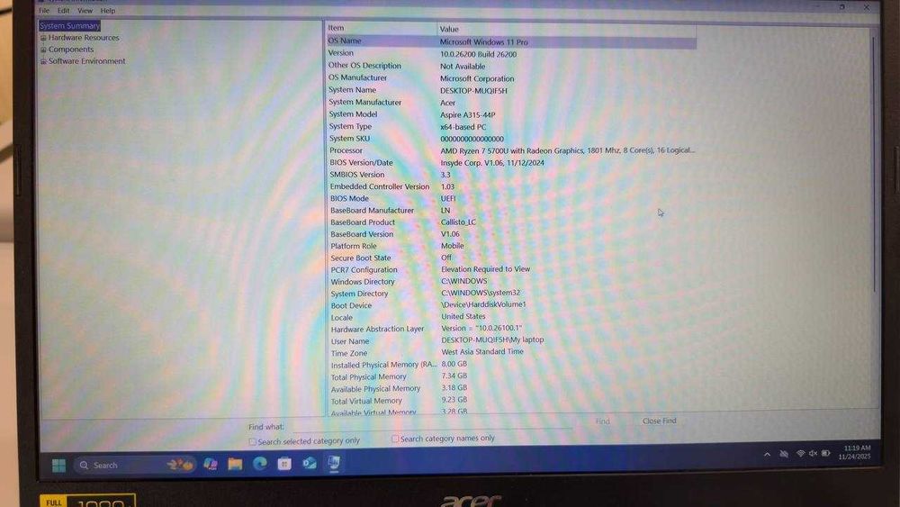 Acer aspire 315 ryzen 7 500 xotira 16/512