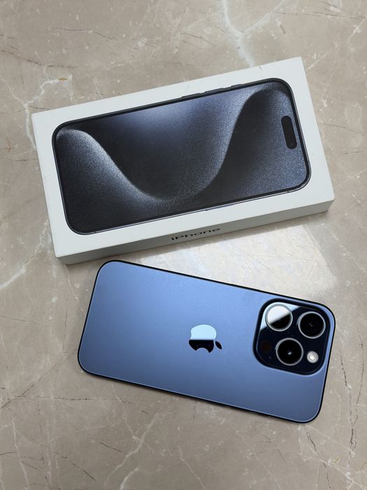 Iphone 15 pro Titanium blue 128gb + подарък 2 калъфа