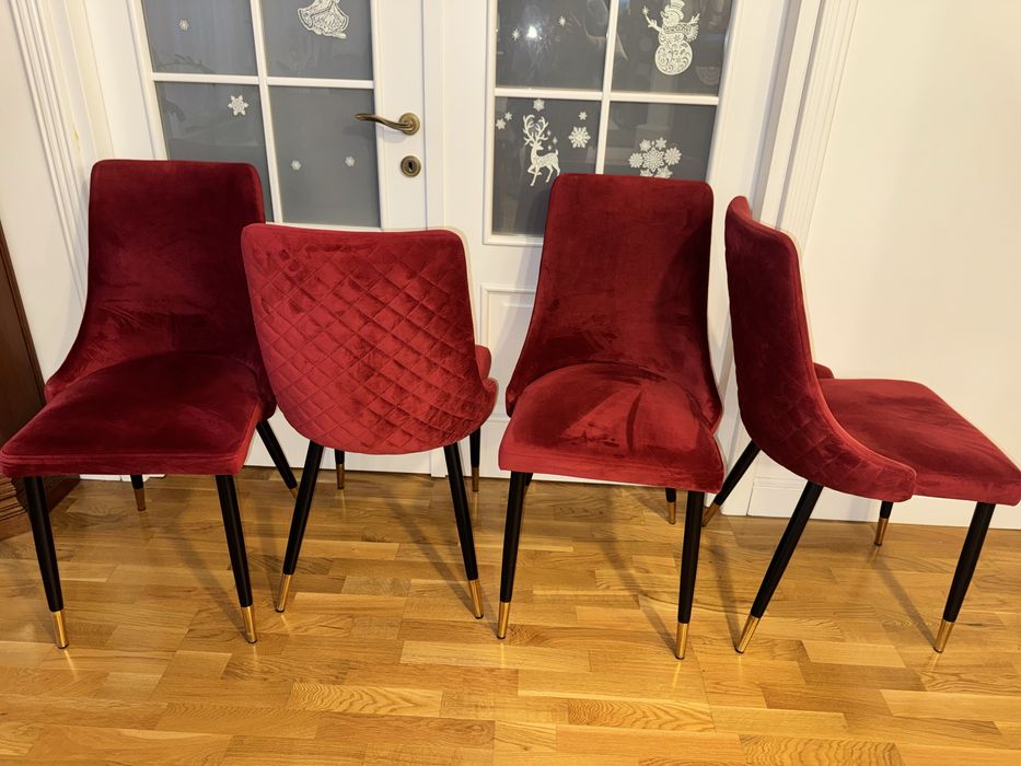 Scaune lemn masiv catifea -4 bucati