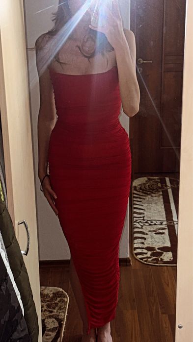 Rochie rosie lunga, crapata pe picior, BABYBOO