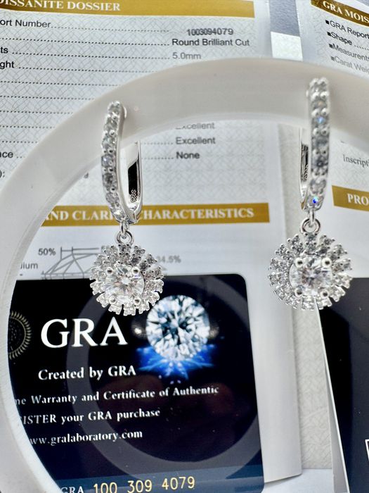 Сребърни обеци с мойсанит (Диамант) 0.5 карата