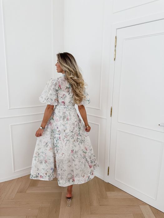 Рокля с кристали лен с памук камъни цветя