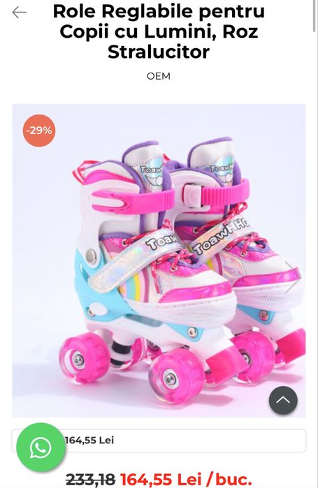 Role NOI, reglabile cu roti roz, fetite, marime 27-30