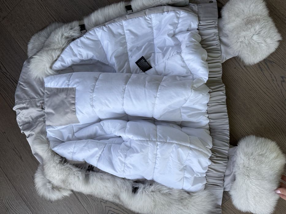 Нова бежова парка с богат естествен косъм лисица зимно яке с качулка