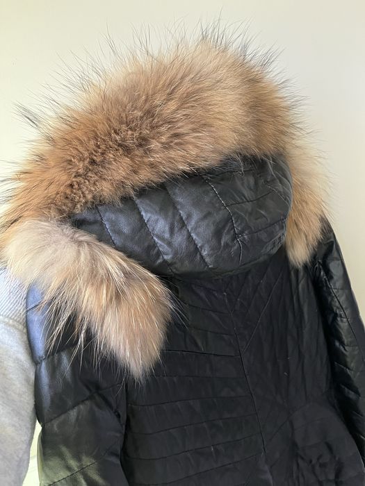 Кожено яке палто естествен пух