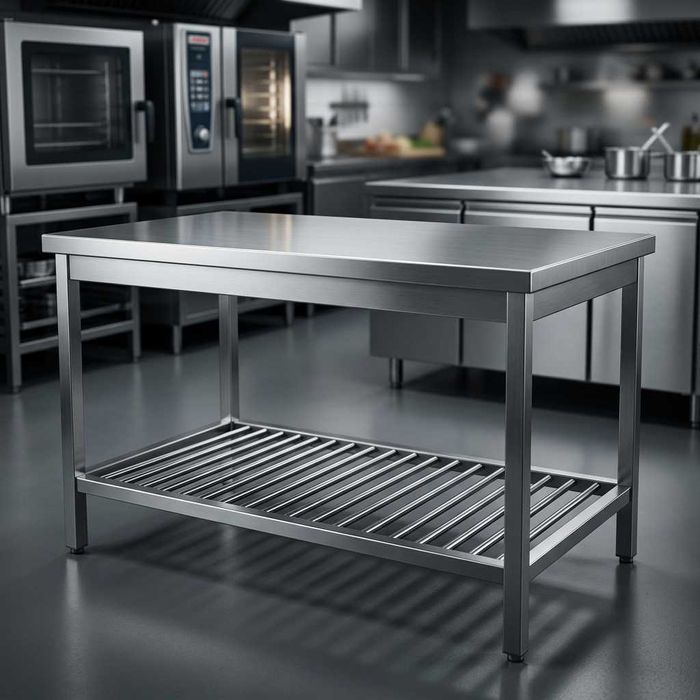 Nerjaveyka oshxona stoli 1.1m / Стол рабочий Нержавейка (с полкой)