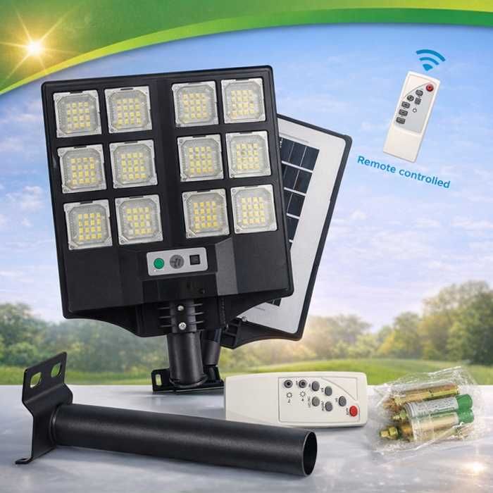 Соларен LED прожектор 200W – мощна светлина, дистанционно и сензор