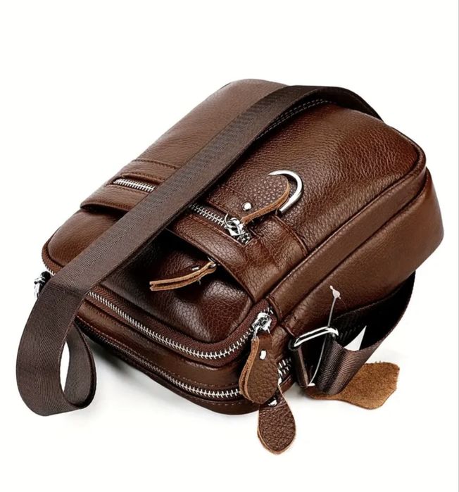 Мъжка изискана кожена чантичка /Черна с широко приложение -10%Промоция