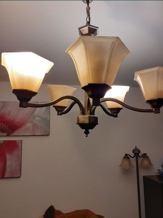 Lampadar 2x60W E27 metal maro sticla bej nou impecabil