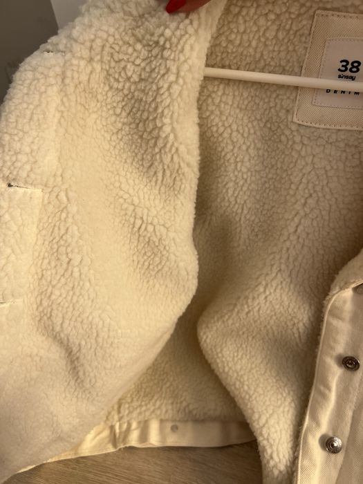 Сако цвят лайм дънково яке с каракул