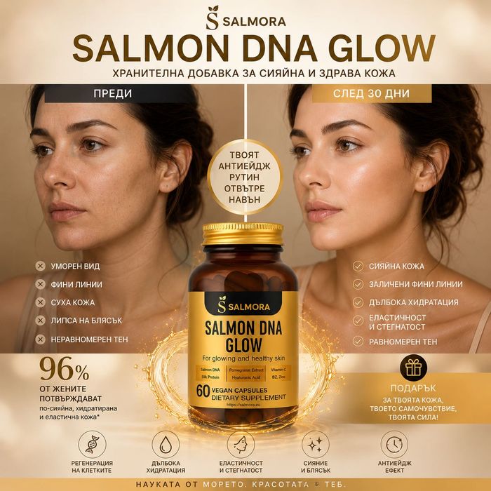 Хранителна добавка за сияйна кожа, коса и нокти Salmon DNA Glow, АНТИЕЙДЖ ефект с ДНК от сьомга