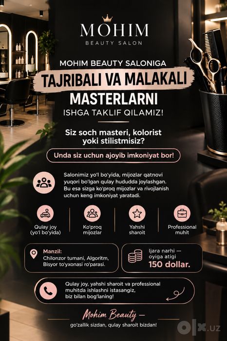 Salon arendaga beriladi masterla uchun