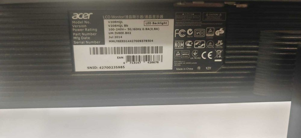 Монитор 19.5" Acer V206HQL, Black,