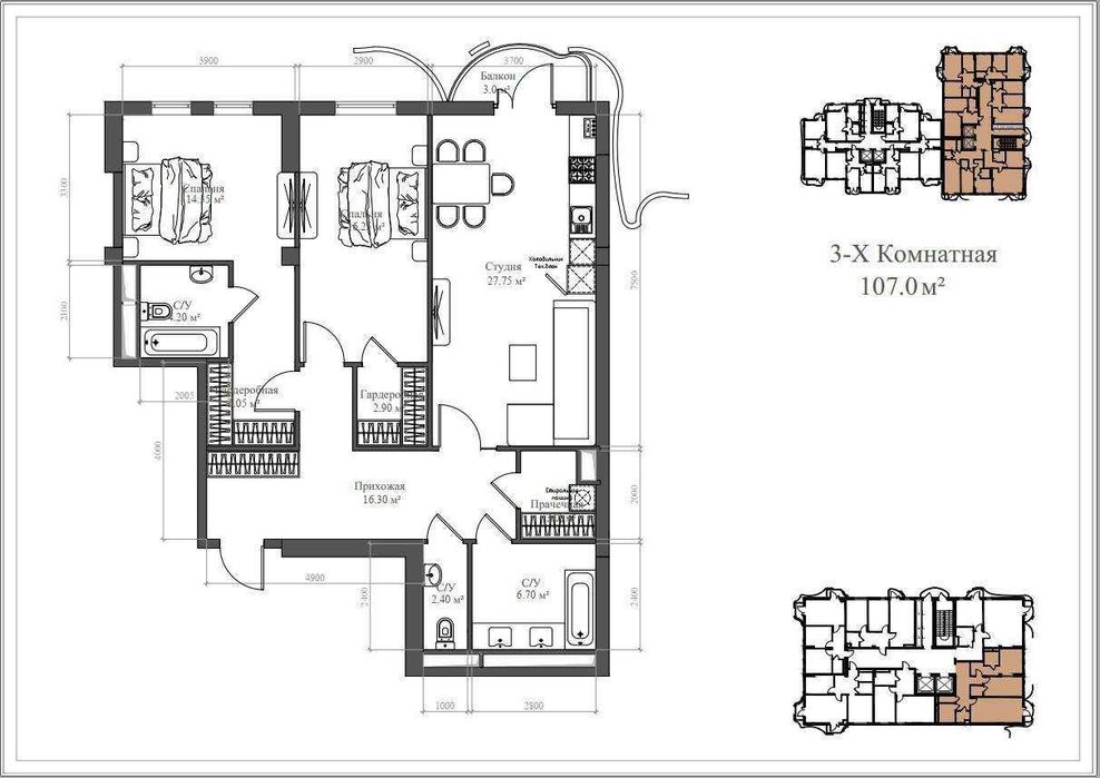 ЖК «SKYLINE»
ул. Нукус | Госпитальный 
3/14/14
104,68 м²