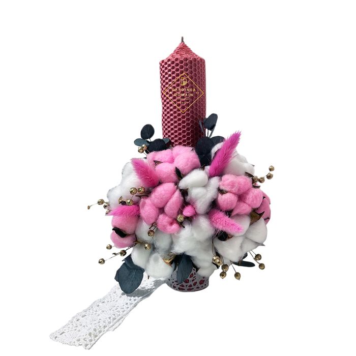 Set elegant trusou botez Gardinea Domain 11 piese lumanare roz