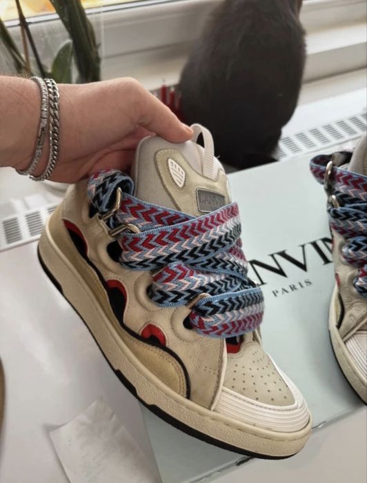 Lanvin Curb Sneakers Beige Red Blue Size 42 Originali Cu Bon și Cutie
