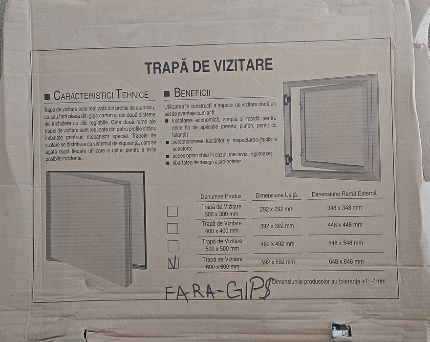 Trapa de vizitare 600 x 600 mm