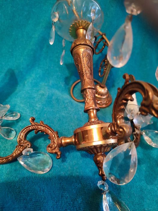 Candelabre bronz și cristale autentice