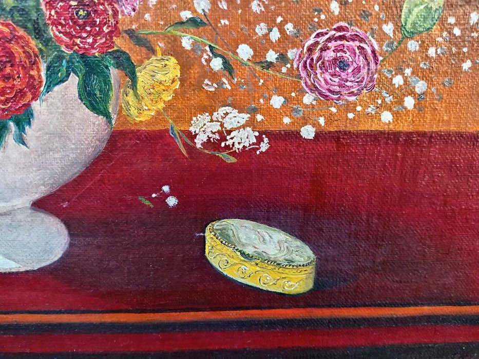 Tablou vechi - flori in vaza alba - semnat R. Hosatte 90