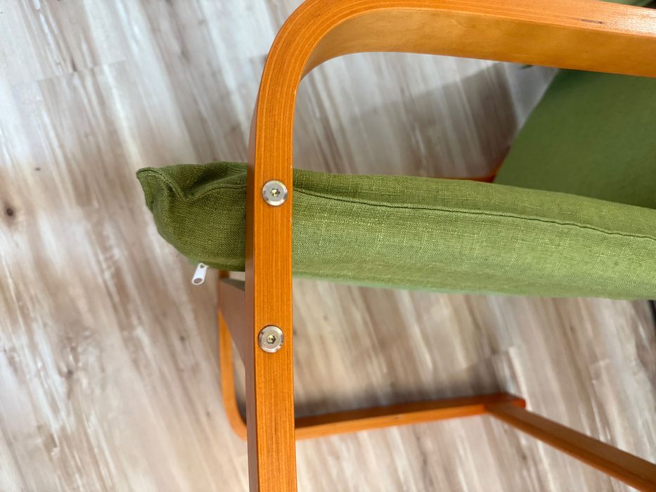 Scaun Balansuar de Interior – Verde cu Lemn Cireș, Aproape Nou.