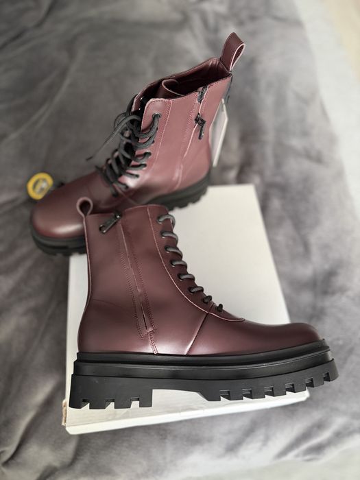 Calvin Klein Jeans Bocanci cu sireturi si fermoar piele visinie 42 noi