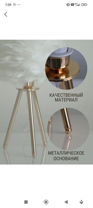 Настольный светильник торшер декоративная из перьев ночник