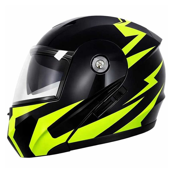 Casca Moto/Scuter/ATV Flip-Up,viziera dubla, Negru cu Verde, L 59-60cm