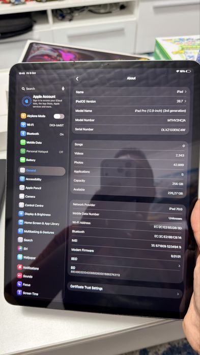 Tableta ipad pro 12.9 256gb 99% baterie wifi+cellular impecabila