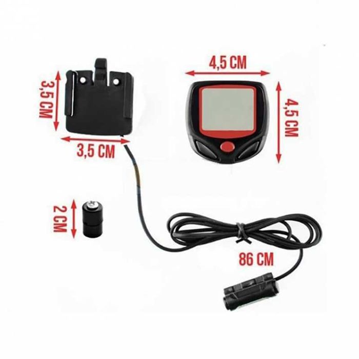 Велокомпютър с 9 функции, Водоустойчив, Жичен, LCD дисплей, 45х45мм