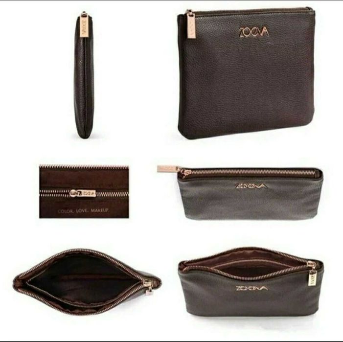 нов сет четки за грим Зоева 15бр с чантичка кафяво Zoeva brush set