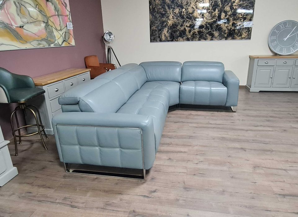 Сиво - син кожен ъглов диван "Marvella"