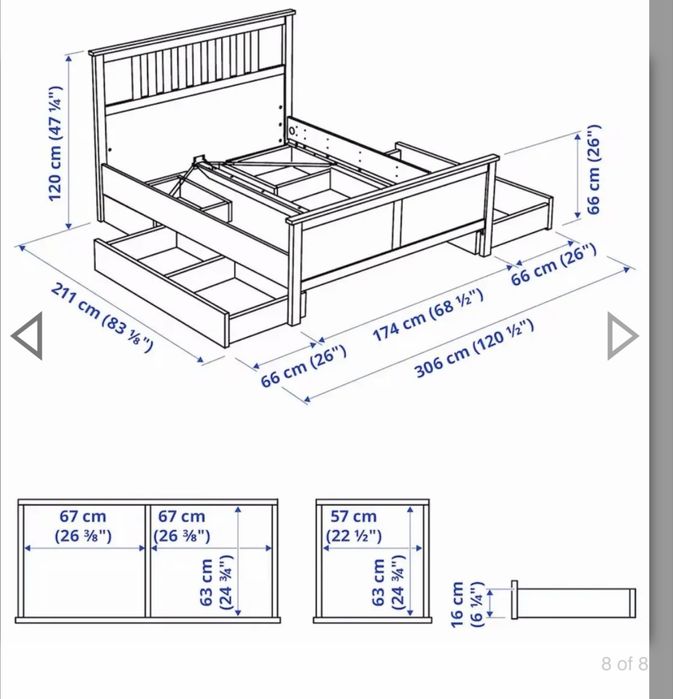 Pat ikea hemnes plus somiera plus 4 cutii depozitare