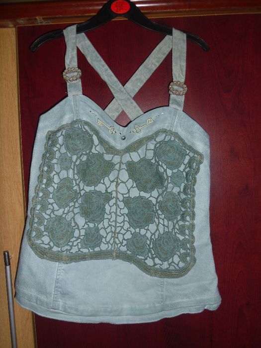 set bluza brodata denim cu sacou