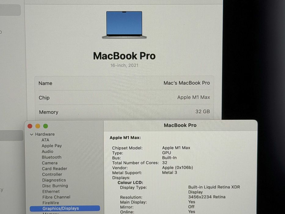 MacBook Pro 16 M1 Max`10 CPU/32 GPU/32GB RAM/1TB SSD/Бат 20ч