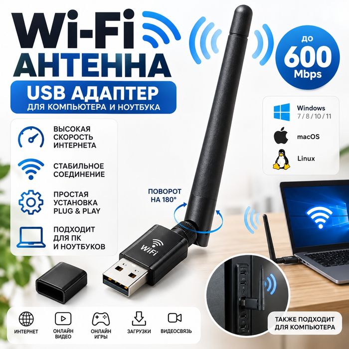 Wi-Fi USB адаптер с антенной