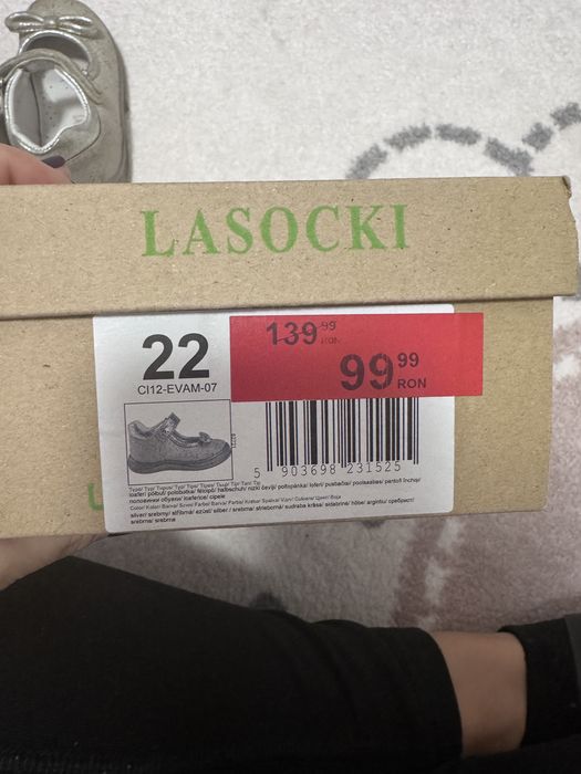 Pantofi / Pantofiori eleganti Lasocki Kids argintii cu fundiță - Piele - Mărimea 22