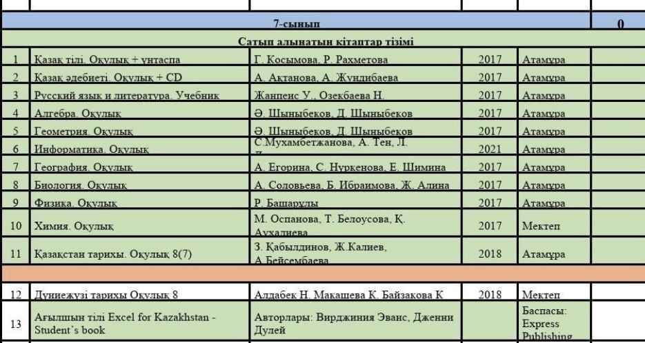 7 сынып китаптары
