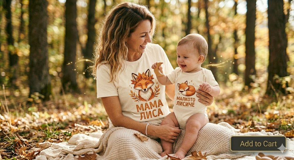 Комплект тениски за майка и дете - различни десени
