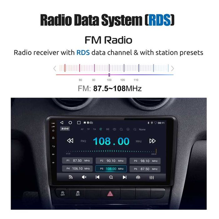 Audi A3 03/12 9” 2-DIN с Android’14, 4G/LTE, WiFi, 4/64GB, 8-core CPU