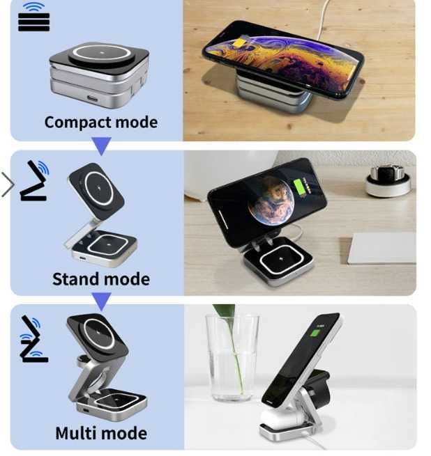 3in1 Безжична стойка за зареждане 30W за iPhone, Airpods и Apple Watch