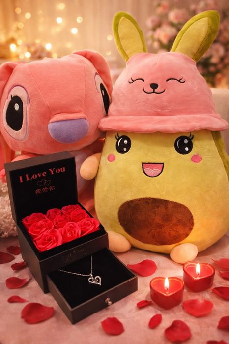 Подарочек на 14 февраля,мягкая игрушка Авокадо и Стич Лило