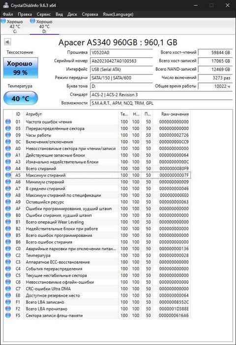 Apacer AS340 960GB SATA v3