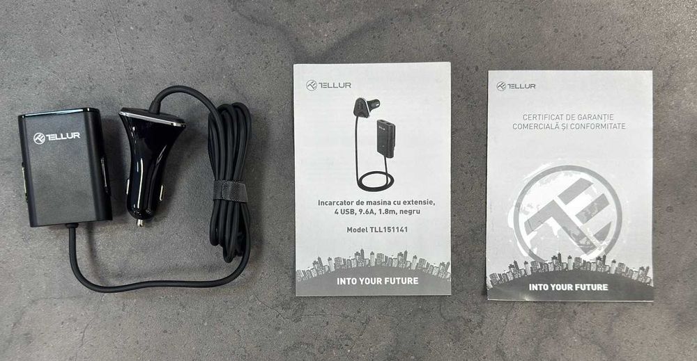 Tellur incarcator auto 4USB 9.6A 1.8m negru [#7800#]