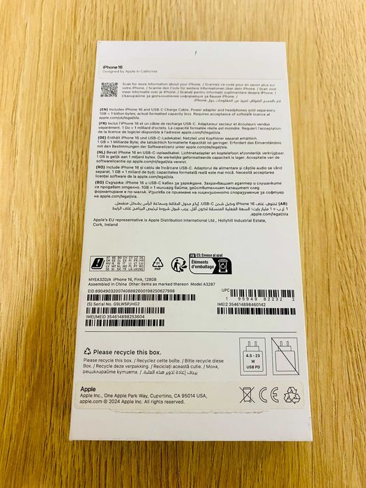 Apple iPhone 16, 128GB, 5G, Pink