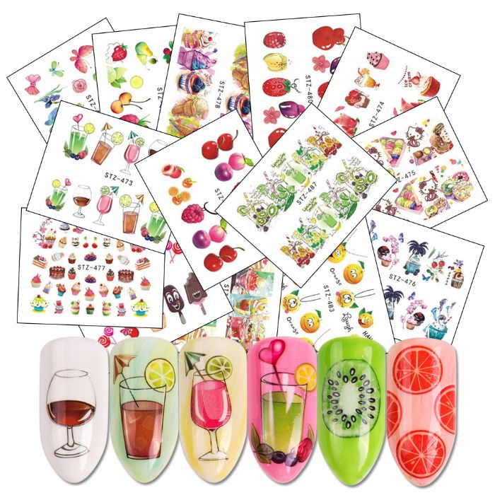 18бр Комплект водни стикери - плодове и коктейли
