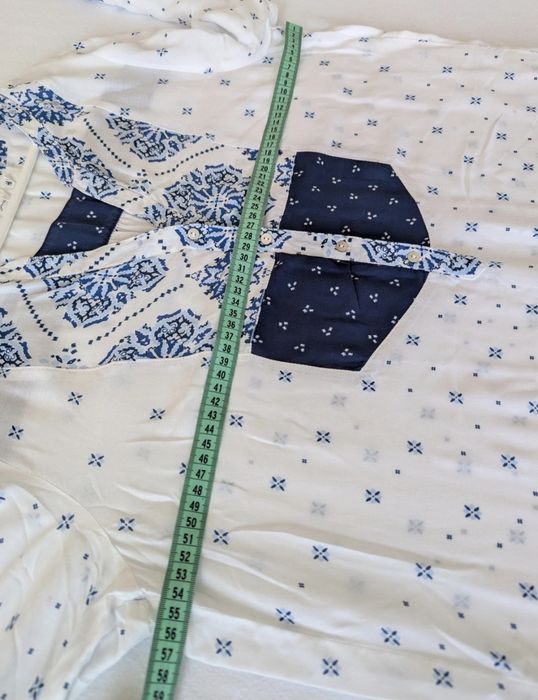 Rochie tunică / cămașă lungă boho H&M, alb-albastru, mărimea 40/42