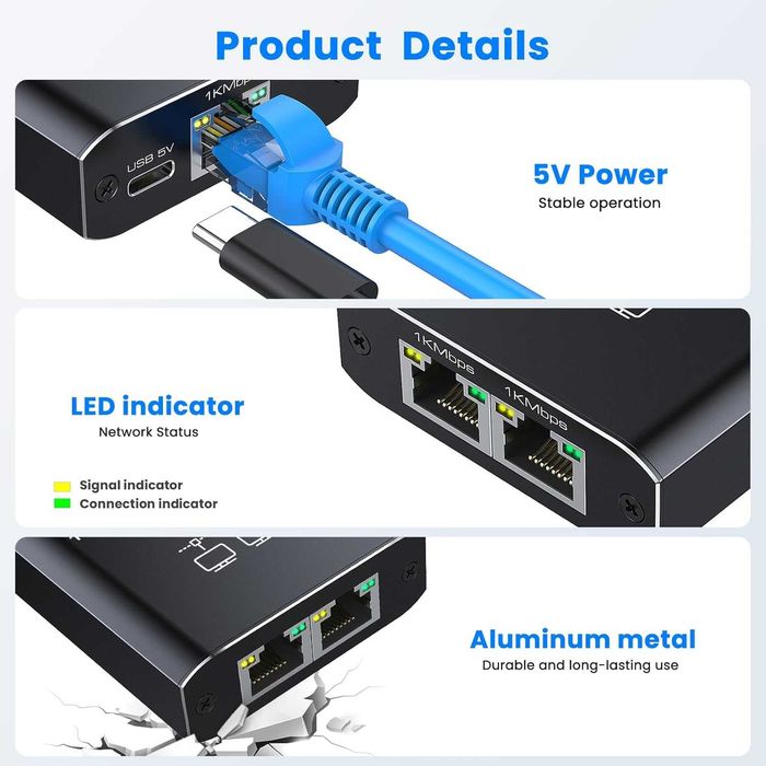 Gigabit Ethernet сплитер 1 към 2 с висока скорост 1000Mbps