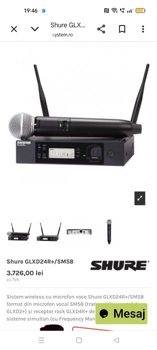 Microfon wireless px Shure GLX-D+ /SM 58 NOU Glxd /beta 58