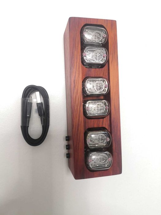 Ceas birou cu tuburi nixie din lemn de padauk african-cadoul perfect